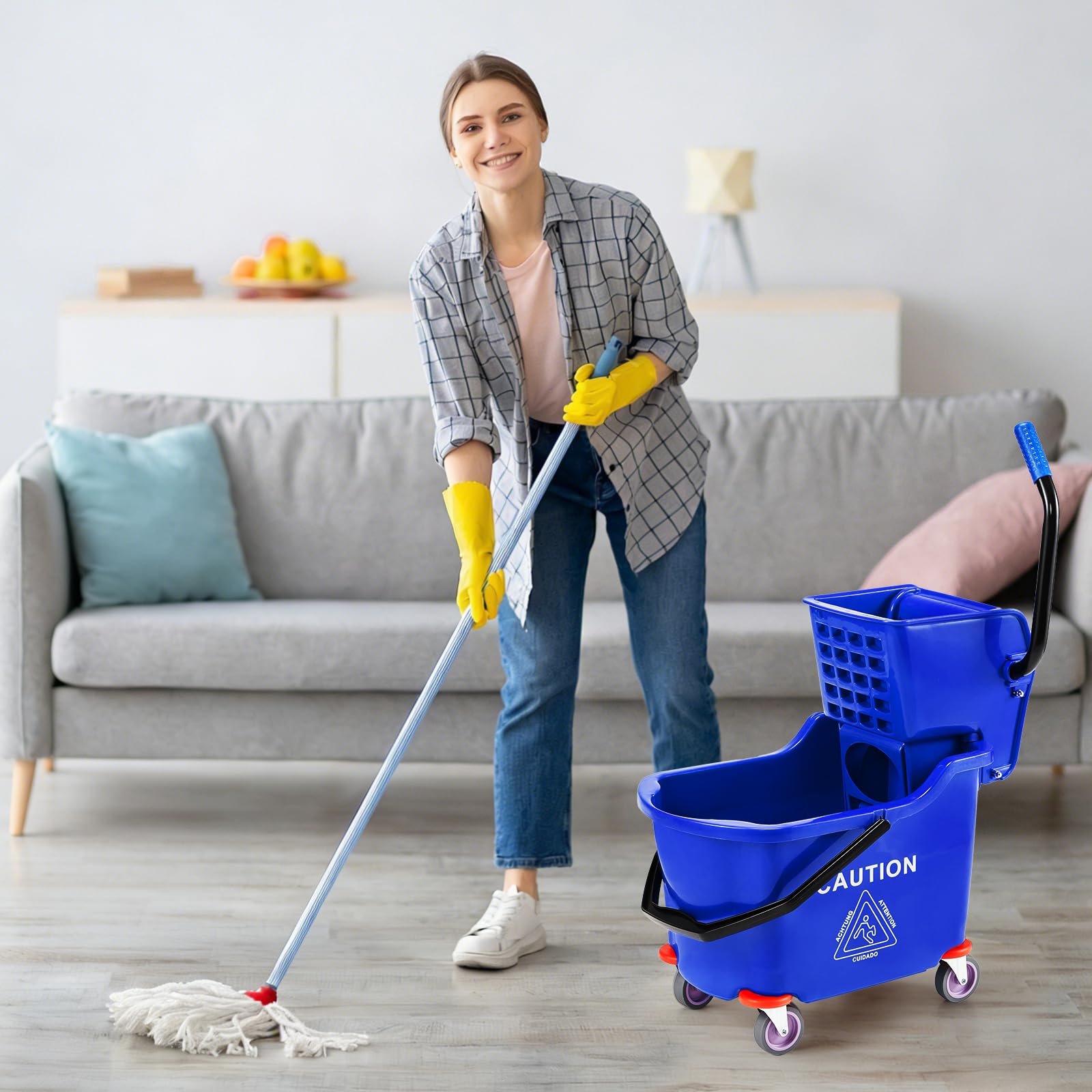 Commercial Kitchen Floor - Gewerblicher Moppeimer mit Seitenpresse und Rädern,
