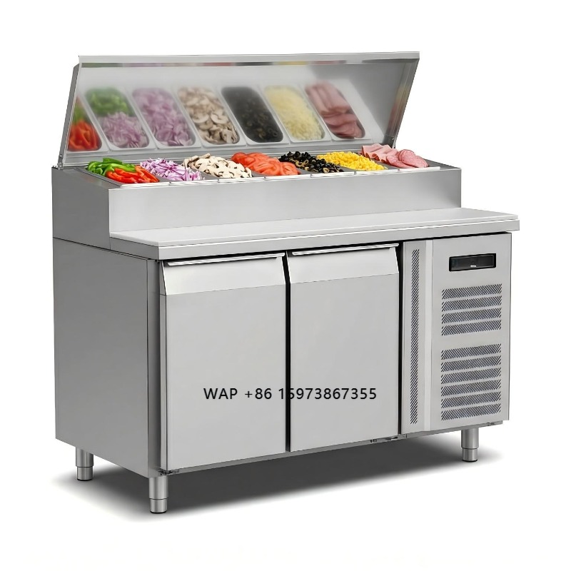 Commercial Kitchen Fridge - OEM Kühltheke Sandwich-Zubereitung 2-Türiger Edelstahl Pizza-Zubereitungstisch
