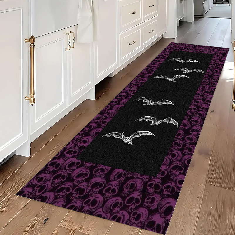 Commercial Kitchen Floor - Gotischer Totenkopf & Fledermaus Läufer-Teppich, rutschfeste,