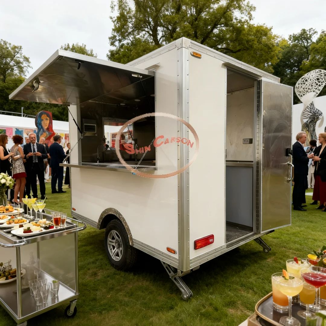Commercial Kitchen Interior - Kommerzieller mobiler Imbissverkaufsaanhänger, Edelstahl-Innenraum, faltbare Markise,