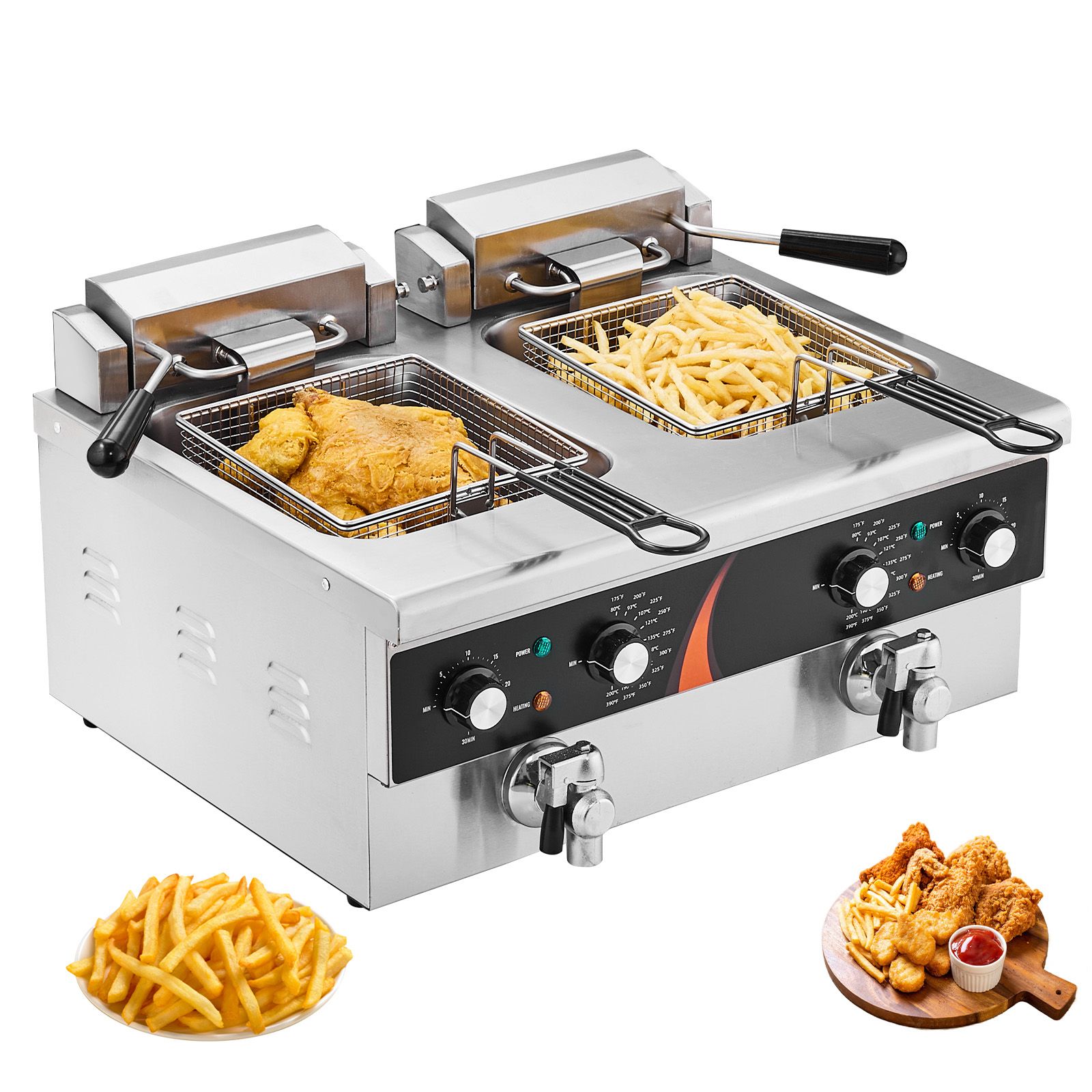 Induction Cooker Commercial - Gewerbliche Fritteuse 3500W, Doppelbehälter-Elektro-Tischfritteuse, 2 x